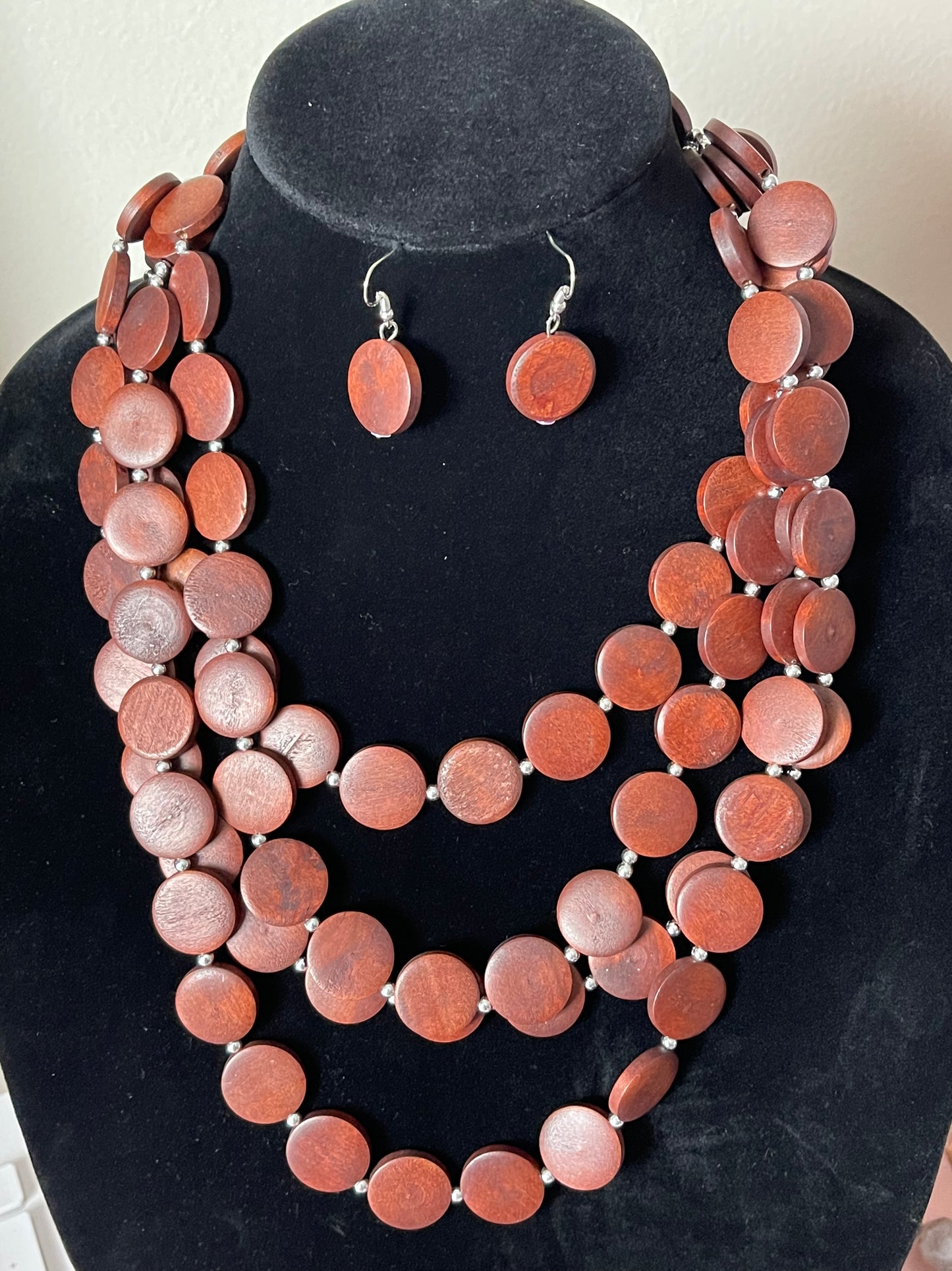 Wood necklace and earring set